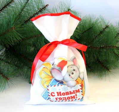 Новогодний мешок для конфет и подарков 20х30 см. Мышка