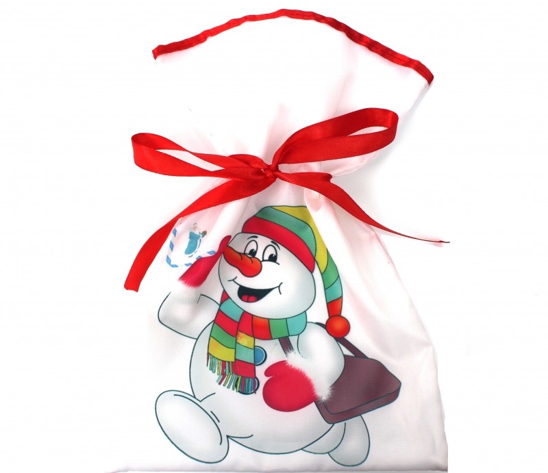 Новогодний мешок для конфет и подарков 20х30 см. Снеговик