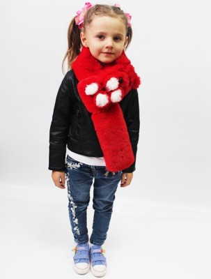 Меховой шарф Мишка для взрослых и детей Красный