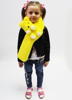 Меховой шарф Мишка для взрослых и детей Желтый