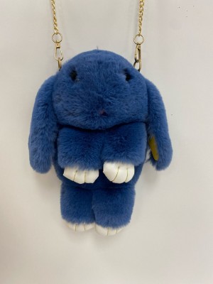 Сумка-рюкзак 3D "Меховой Кролик" на цепочке (натуральный мех) синий 